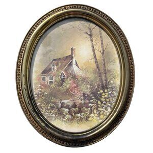 VTG Syroco 1982 Oval Gold Plastic Picture Frame 22" Cottage Forest Boho Style